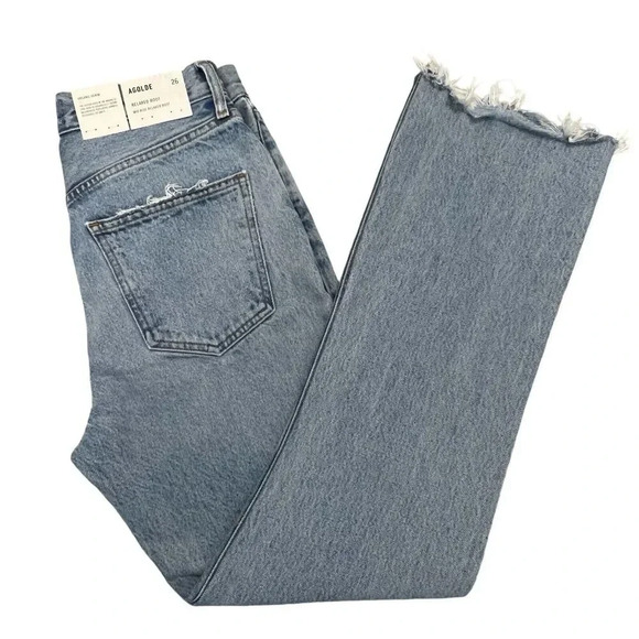 AGOLDE Mid Rise Relaxed Boot Cut Jeans in Curio Light Denim Organic Cotton 26 - Picture 6 of 14